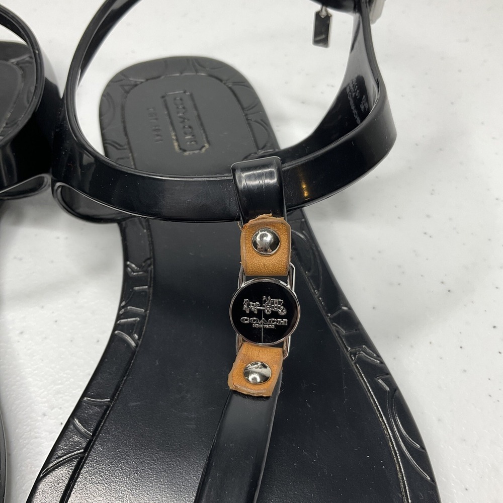 Coach Piccadilly Sandals Womens Sz 6B Black Rubber T-Strap Thong Signature Logo - Picture 4 of 8